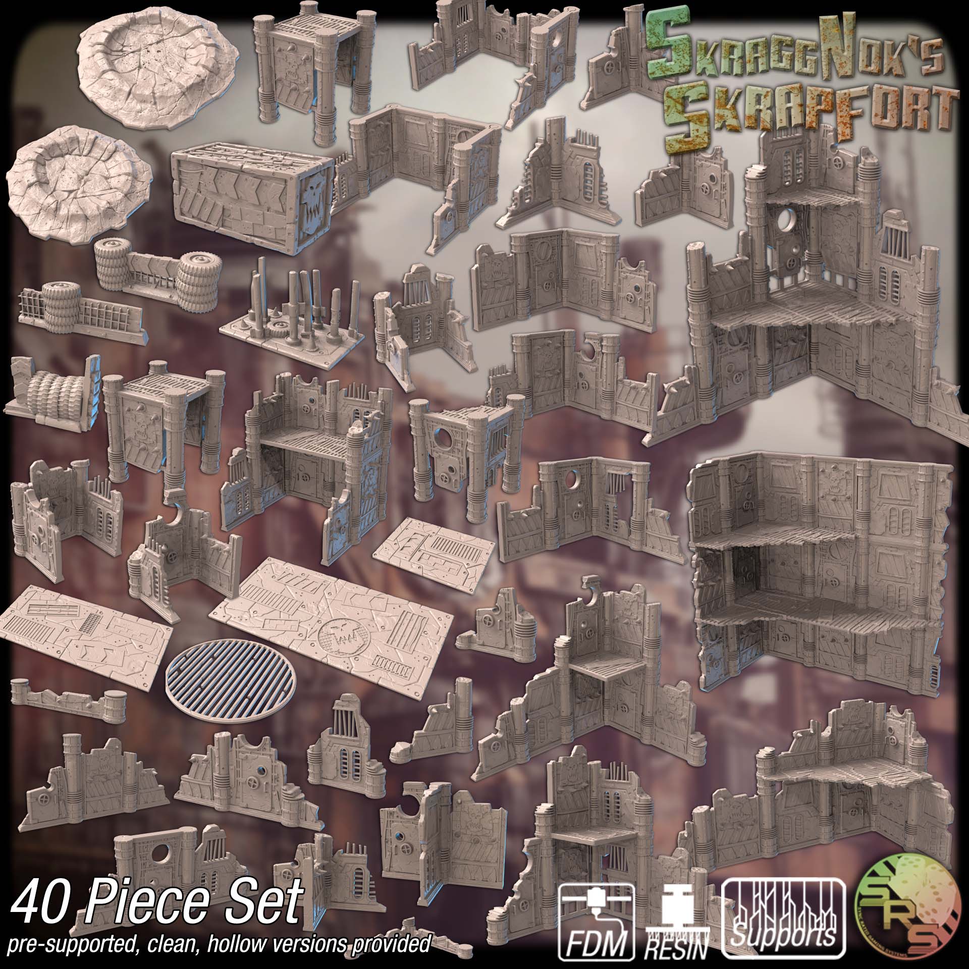 Skraggnok’s Skrapfort Terrain Set – Resin & PLA 3D Printed Sci-Fi Scrap Ruins for Tabletop Gaming & Dioramas