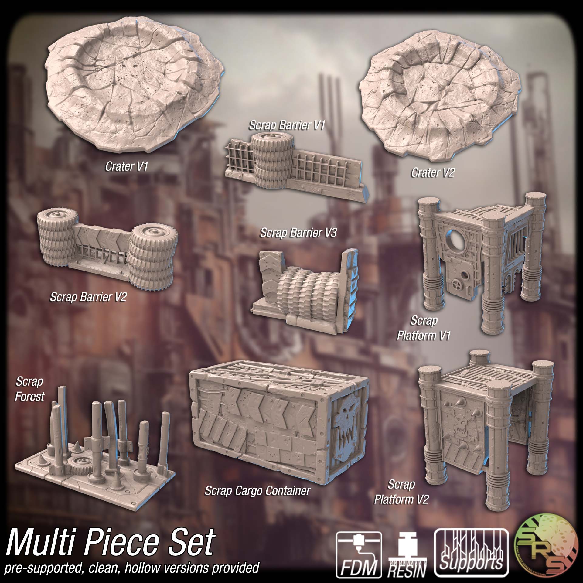 Skraggnok’s Skrapfort Terrain Set – Resin & PLA 3D Printed Sci-Fi Scrap Ruins for Tabletop Gaming & Dioramas