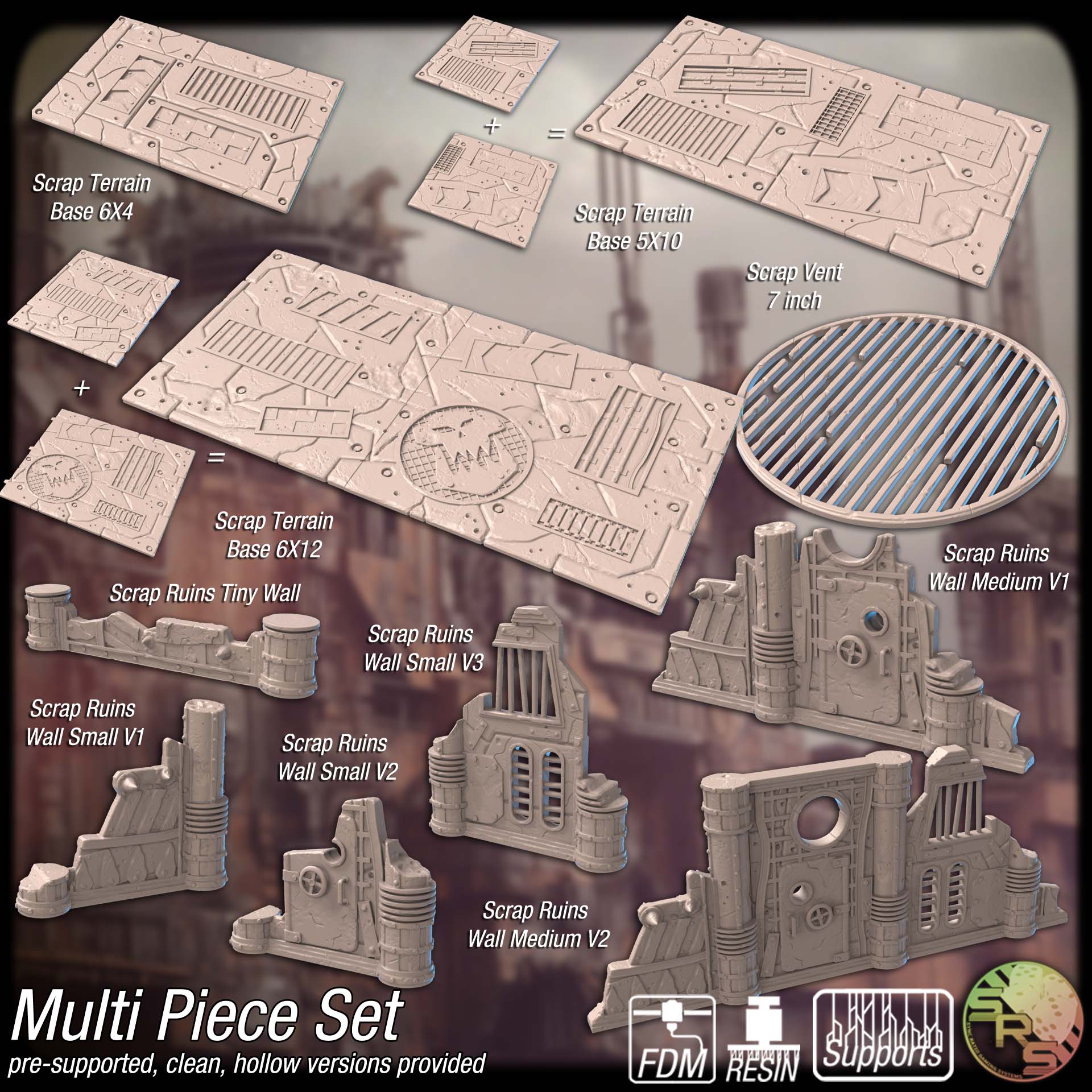 Skraggnok’s Skrapfort Terrain Set – Resin & PLA 3D Printed Sci-Fi Scrap Ruins for Tabletop Gaming & Dioramas
