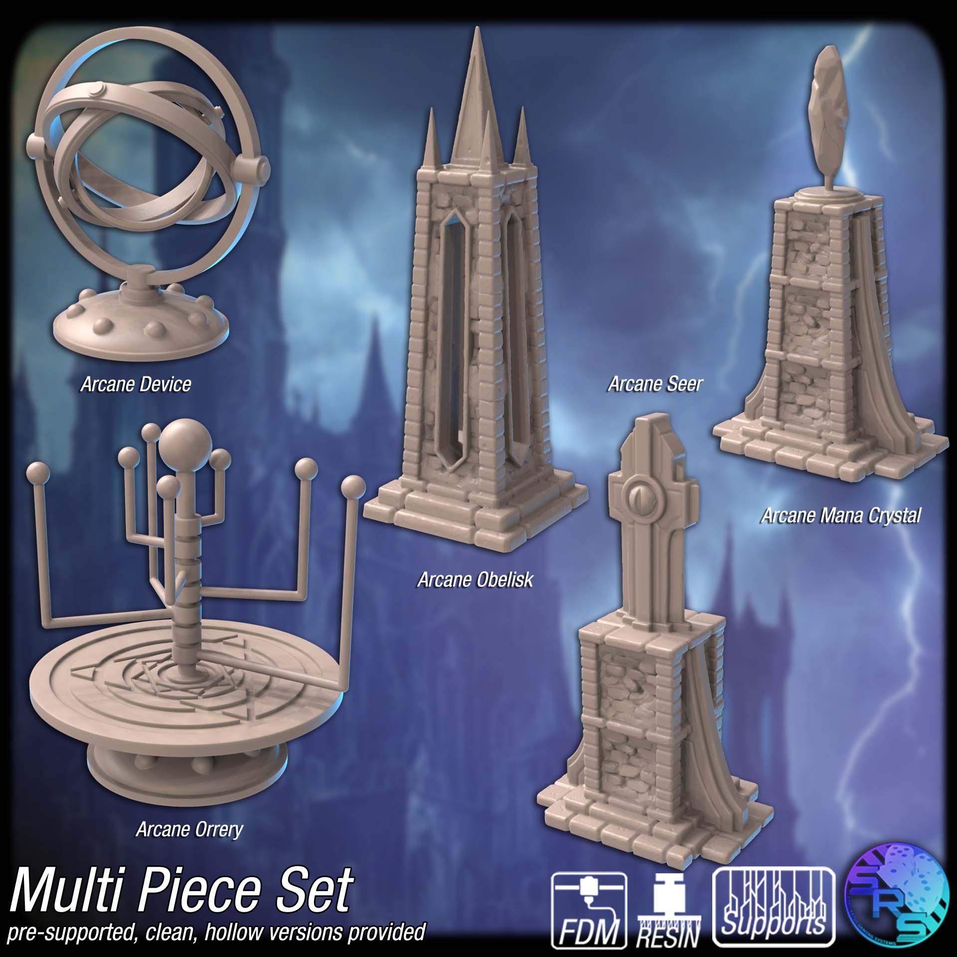 Malefic Hexspires Terrain Set – Resin & PLA 3D Printed Wizard Tower Scenery for Tabletop Gaming & Dioramas