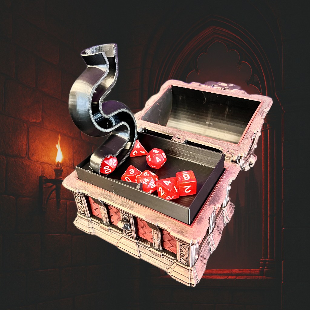 Vampire Treasure Chest – 3D Printed Dice Storage Box with Folding Dice Tower & Optional Accessories