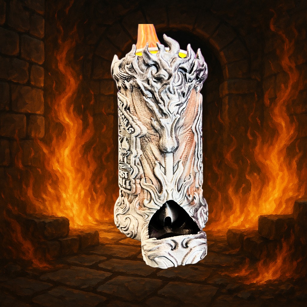 Fireball Dice Mug – Fantasy Can Cosy & Dice Tower with Hidden Dice Snake