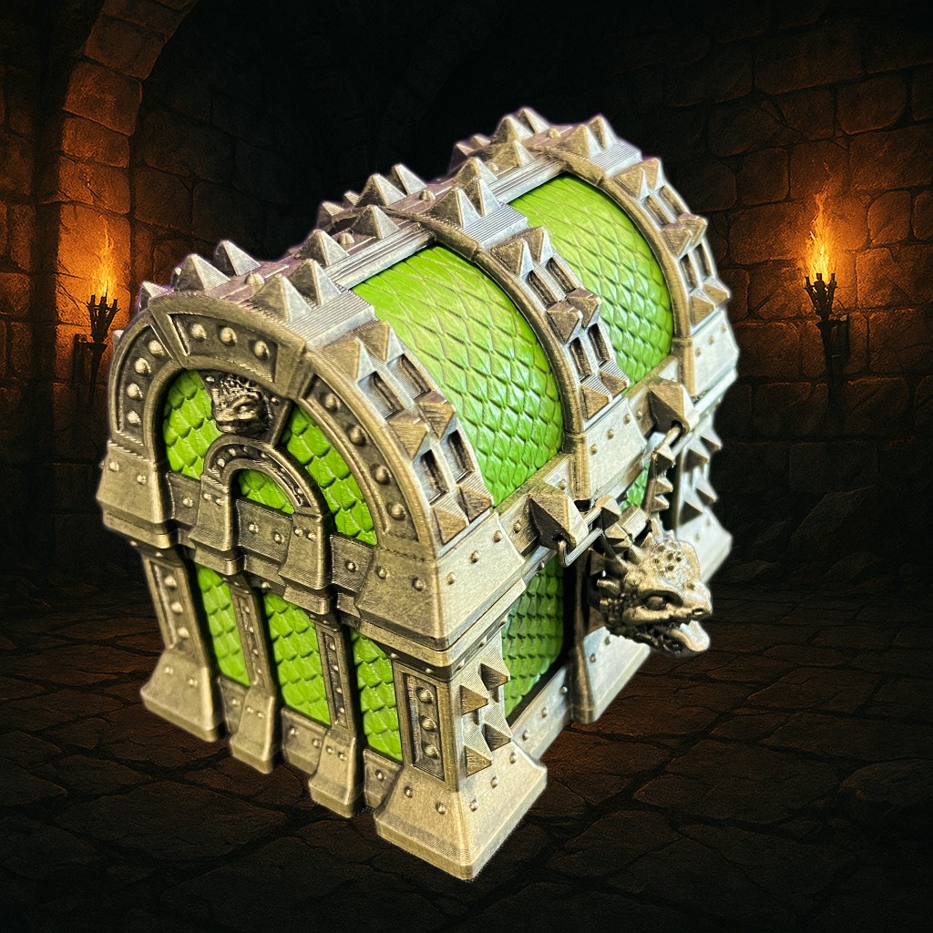 Dragon Treasure Chest – 3D Printed Dice Storage Box with Folding Dice Tower & Optional Accessories