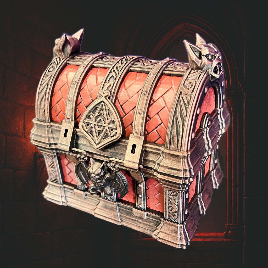 Vampire Treasure Chest – 3D Printed Dice Storage Box with Folding Dice Tower & Optional Accessories