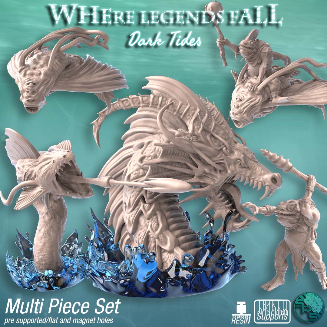 Dark Tides Encounter Pack – Resin 3D Printed Sea Monsters & Fish Folk for Tabletop RPGs & Wargames