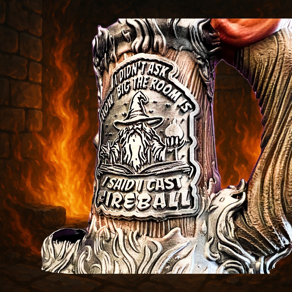 Fireball Dice Mug – Fantasy Can Cosy & Dice Tower with Hidden Dice Snake