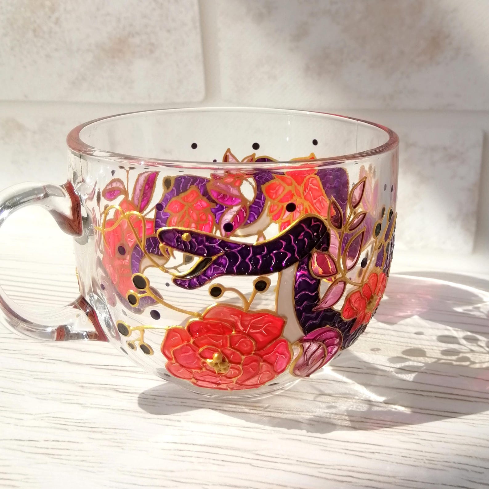 Personalized Snake Mug with flowers, Flower coffee mug Hand painted, Custom witchy mug, Christmas gift, holiday hosting