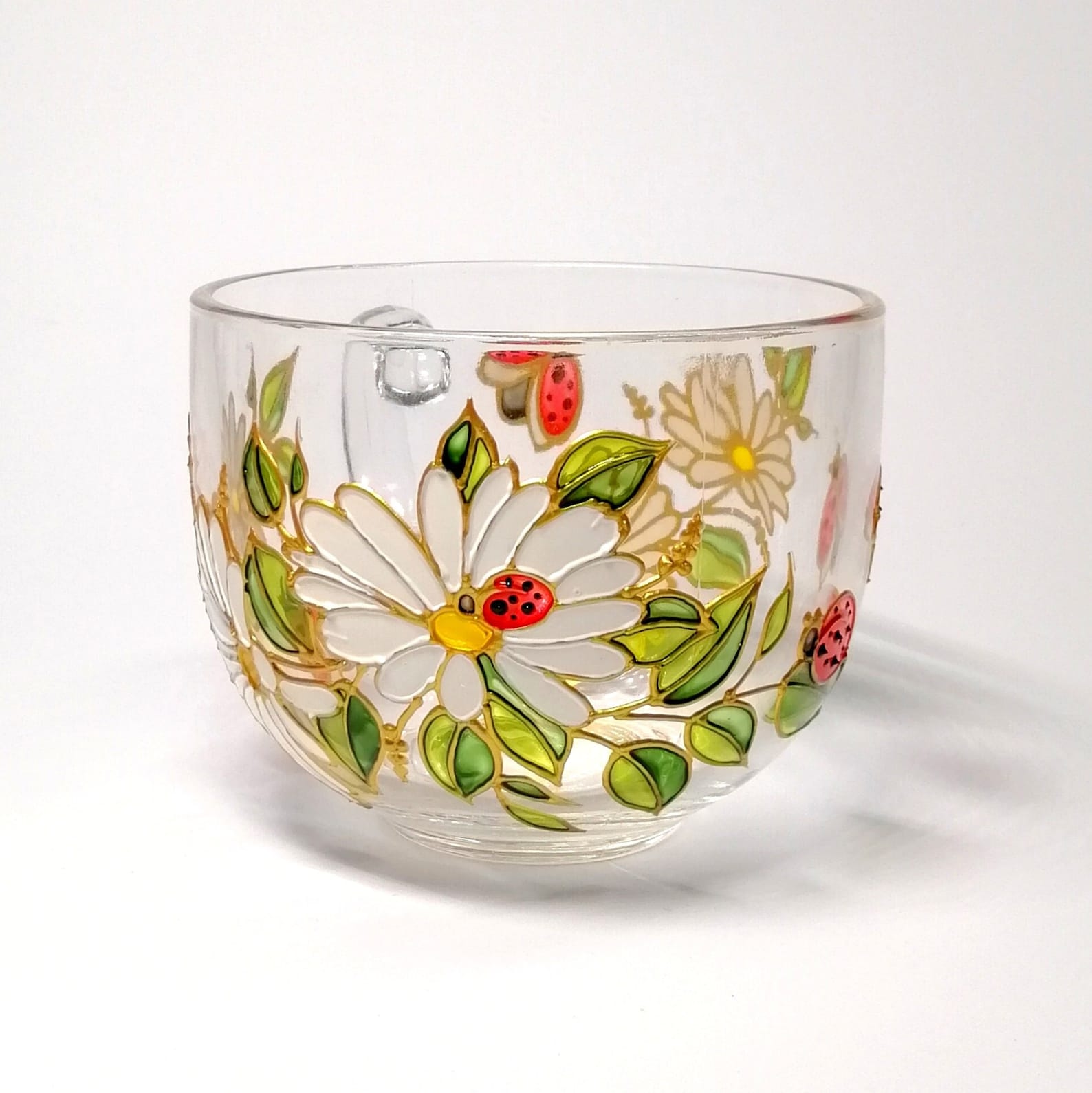 Daisy coffee mug hand painted Ladybug coffee mug Personalised tea cup Big Coffee lover gift Flower mug Mother day gift for wife New home