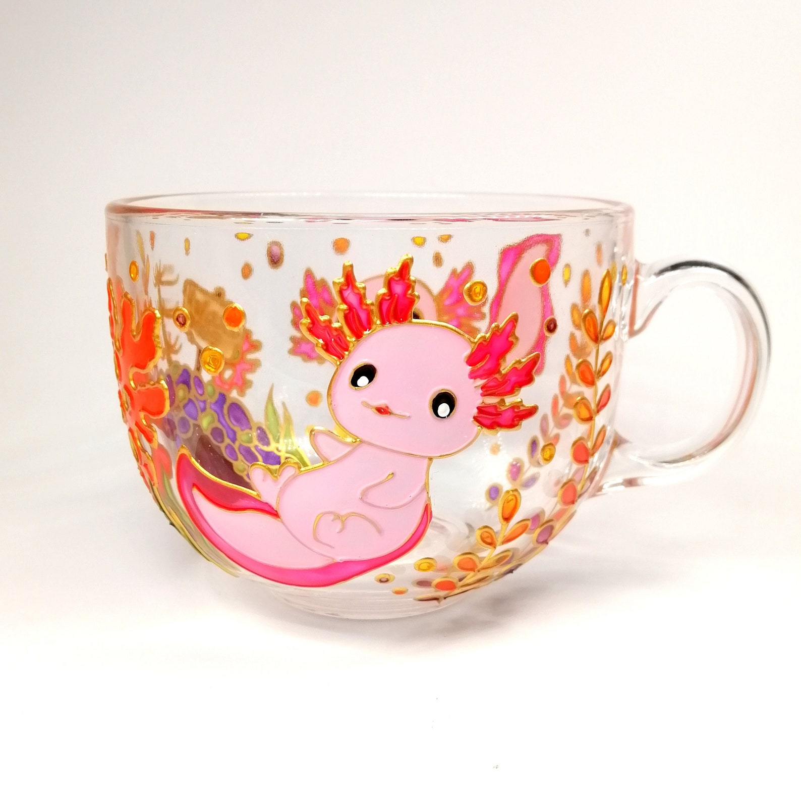 Axolotl coffee mug Personalised big glass coffee mug