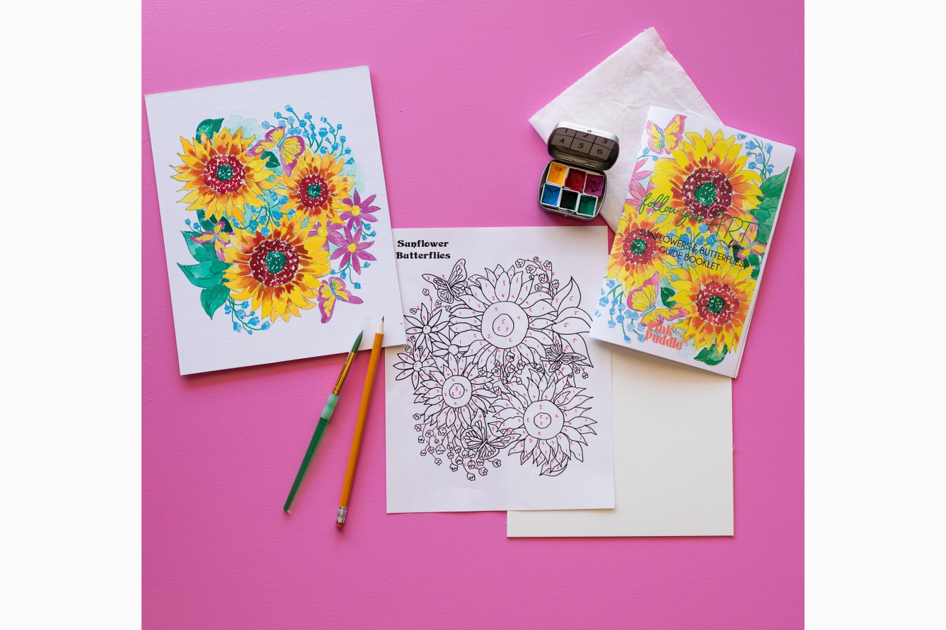Kit de bricolage à l'aquarelle « Papillons et tournesols » par numéro