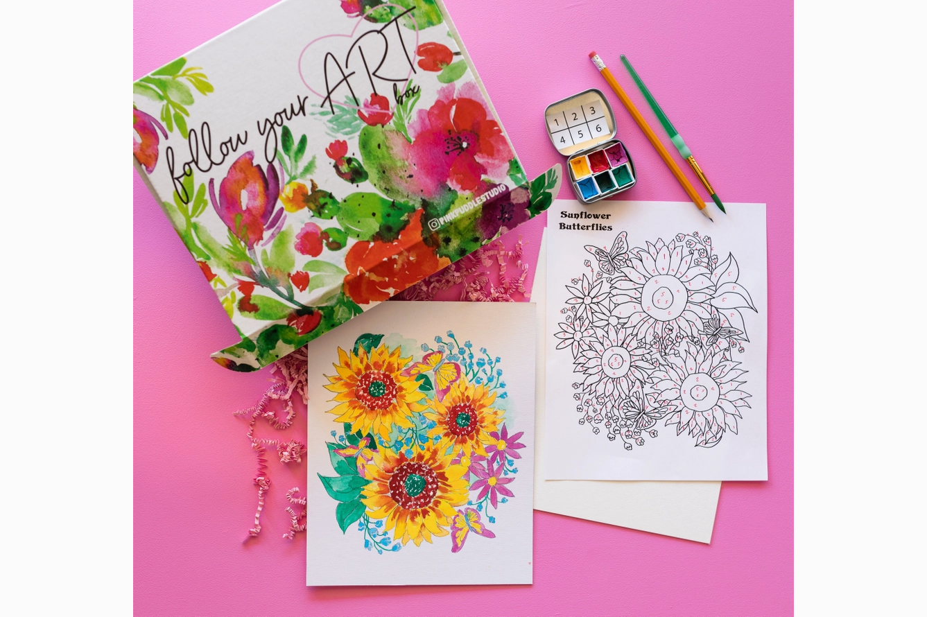 Kit de bricolage à l'aquarelle « Papillons et tournesols » par numéro