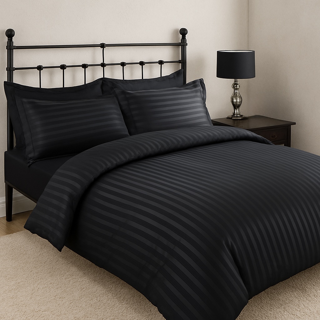 Parure Housse de Couette Satinée - Noir Élégant         