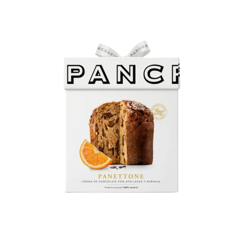 Panettone chocolate, avellanas y naranja Pancracio
