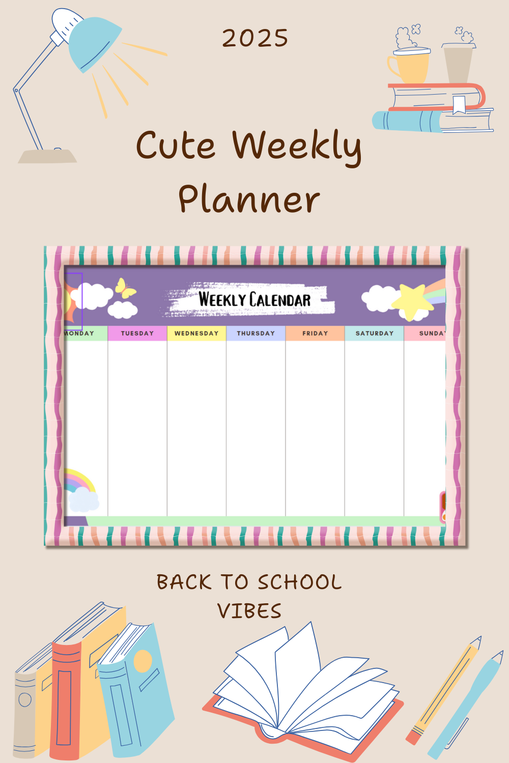 Cute Purple Weekly Planner for Kids | Back-to-School Printable Organizer
