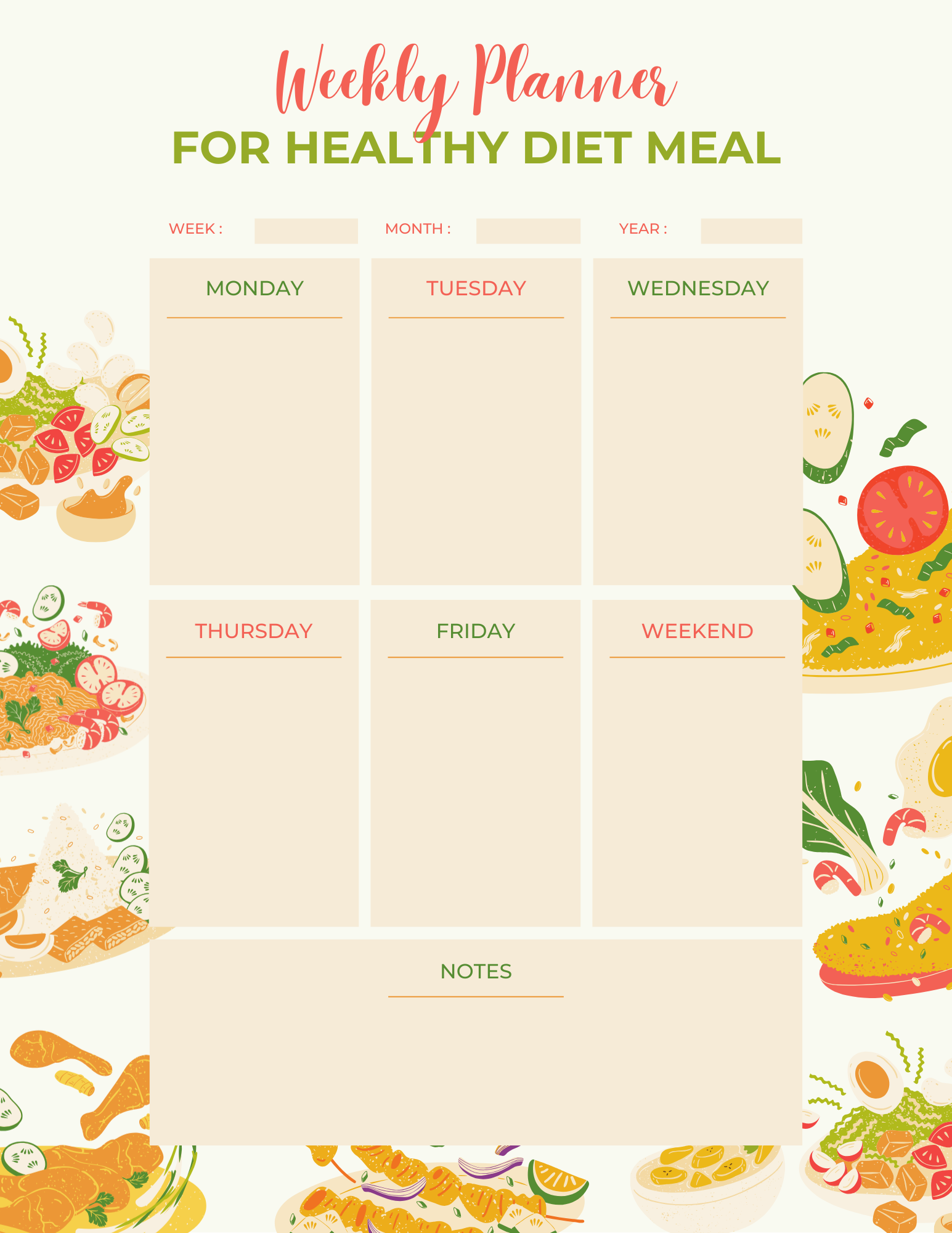 Weekly Healthy Diet Meal Planner | Printable Meal Planning Organizer