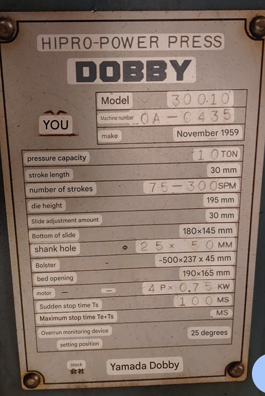 DOBBY 10 TON POWER PRESS