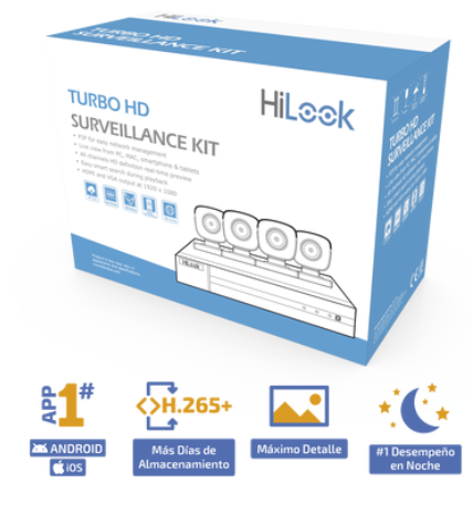 KIT TurboHD 1080p / DVR 4 canales / 4 Cámaras Bala de Metal / H.265+ / 1 Fuente de Poder Profesional / Accesorios de Instalación