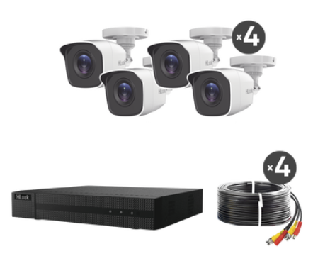 KIT TurboHD 1080p / DVR 4 canales / 4 Cámaras Bala de Metal / H.265+ / 1 Fuente de Poder Profesional / Accesorios de Instalación
