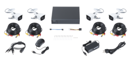 KIT TurboHD 1080p / DVR 4 canales / 4 Cámaras Bala de Metal / H.265+ / 1 Fuente de Poder Profesional / Accesorios de Instalación