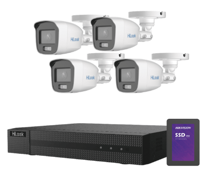 Kit TurboHD 1080p + SSD 1 TB / DVR 4 Canales / 4 Cámaras Bala ColorVu con Micrófono Integrado / Fuente de Poder / Accesorios de Instalación