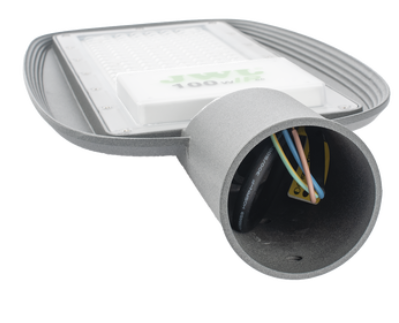 Luminaria LED de 100 W / 100 - 265 V CA~50/60 Hz / Fotocelda / Color Blanco/ Dimensiones 200 x 465 x 78 mm / Ángulo de Luz 135°.