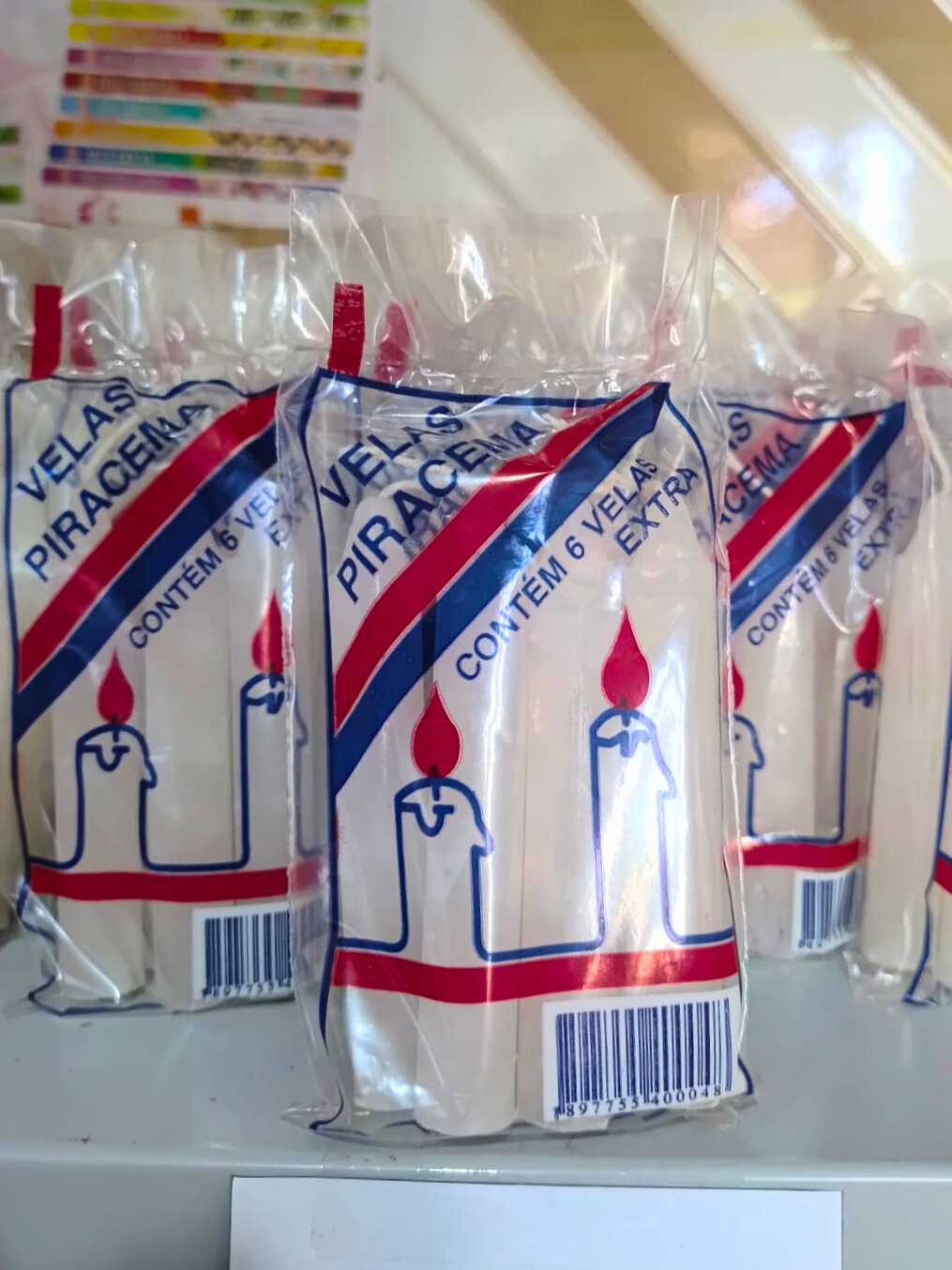 Vela Extra, 10cm, branca, palito, pacote com 6 velas.