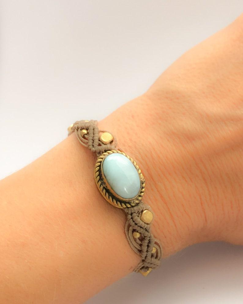 Adjustable Macramé Bracelet with Larimar Stone & Brass Details