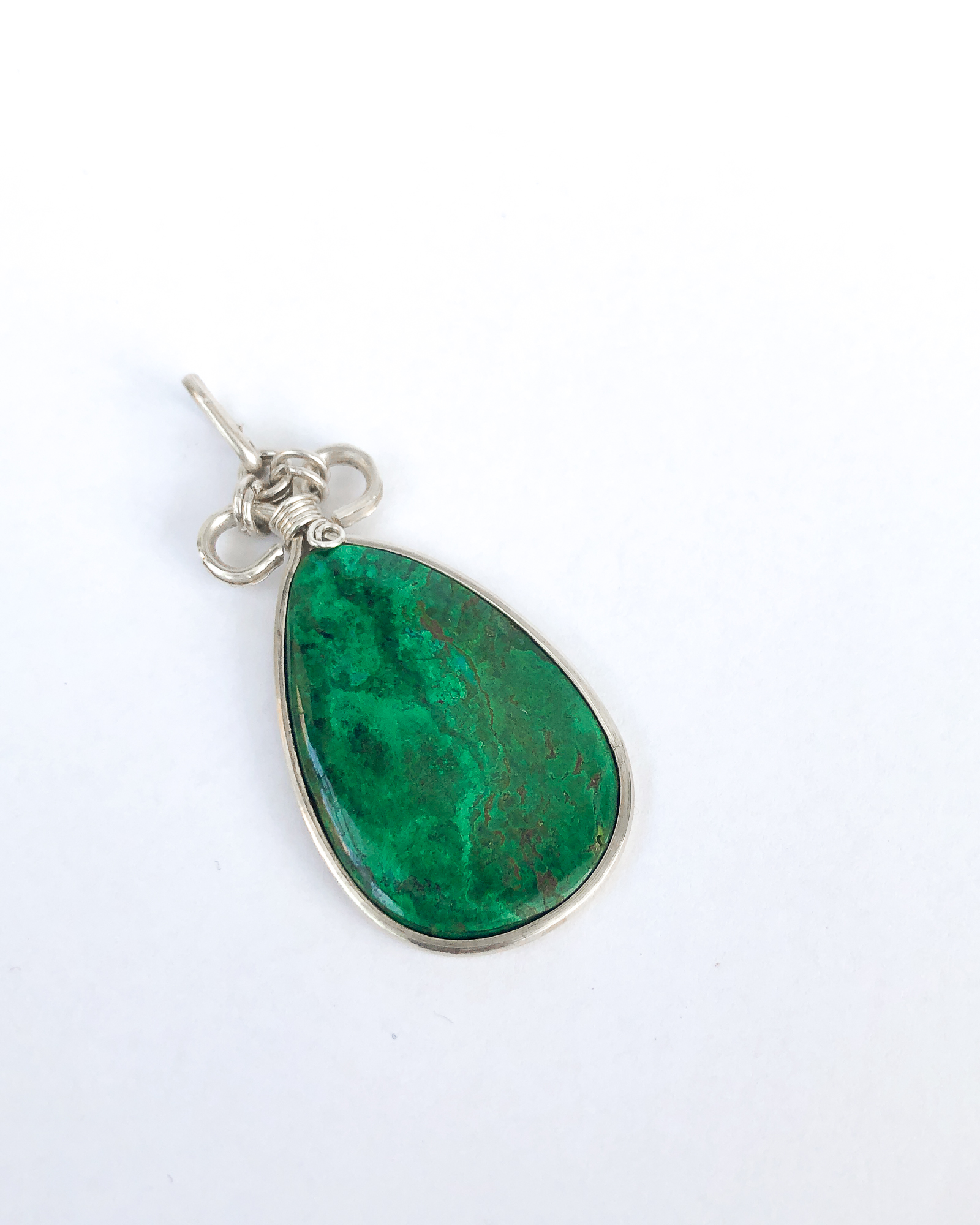 Sterling silver Natural Eilat stone teardrop handmade pendant