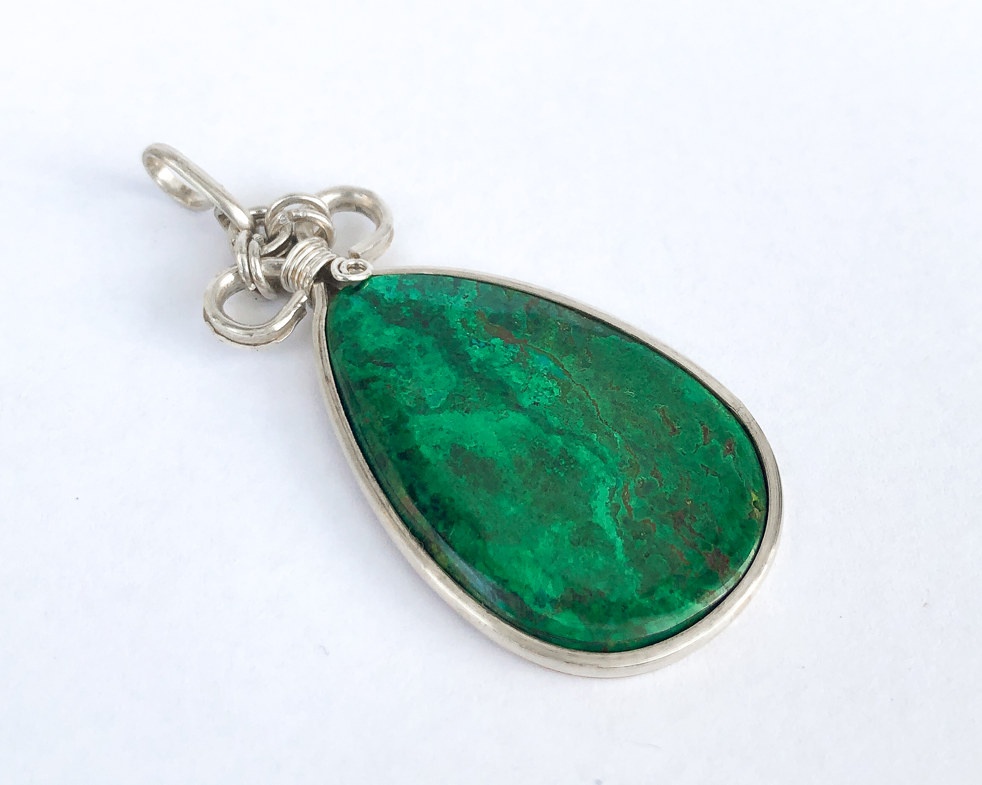 Sterling silver Natural Eilat stone teardrop handmade pendant