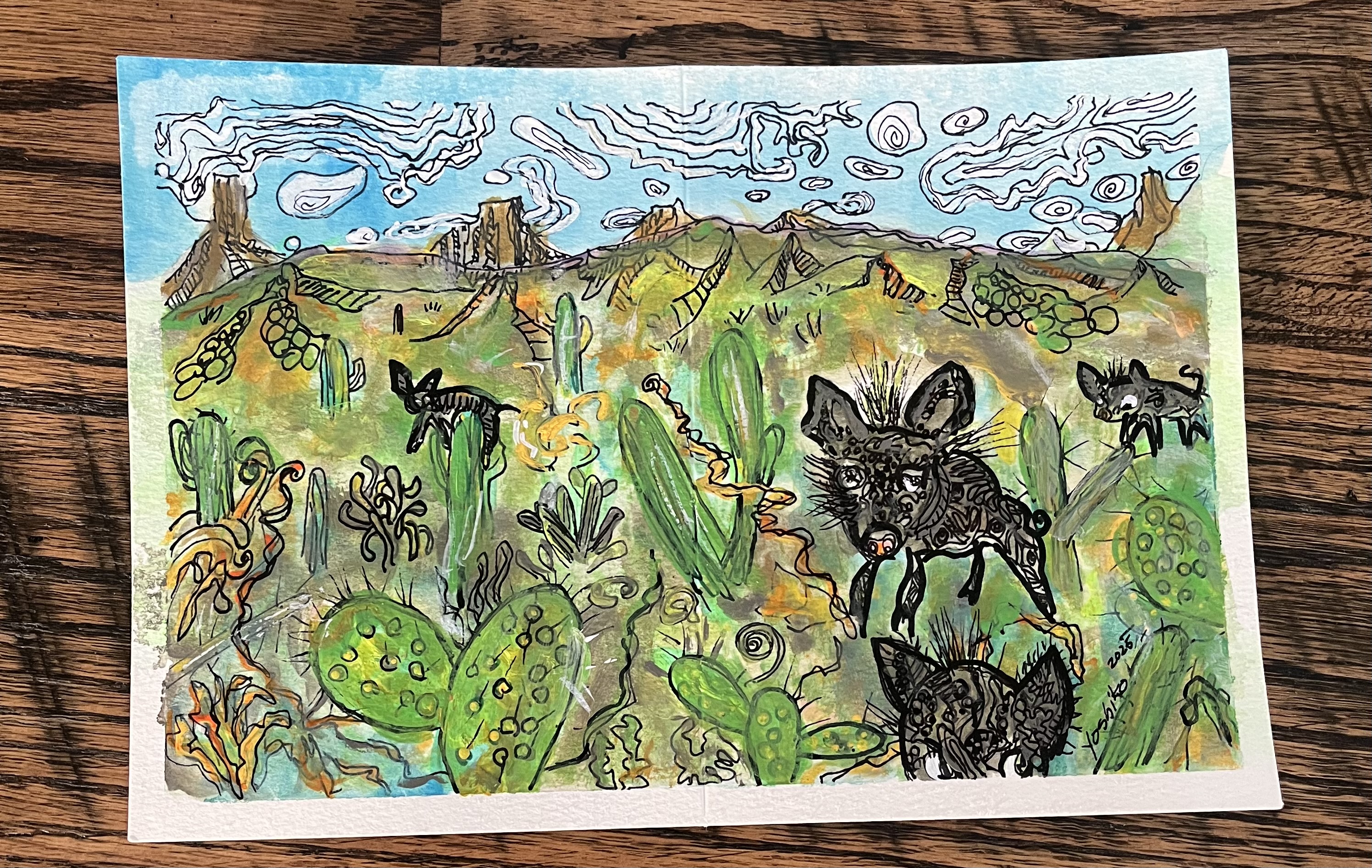 [SOLD out] Acrylic Greeting Card with envelop "Arizona Javelina" / [売り切れ] アクリリック 画材グリーティングカード「アリゾナ　ペッカリー」