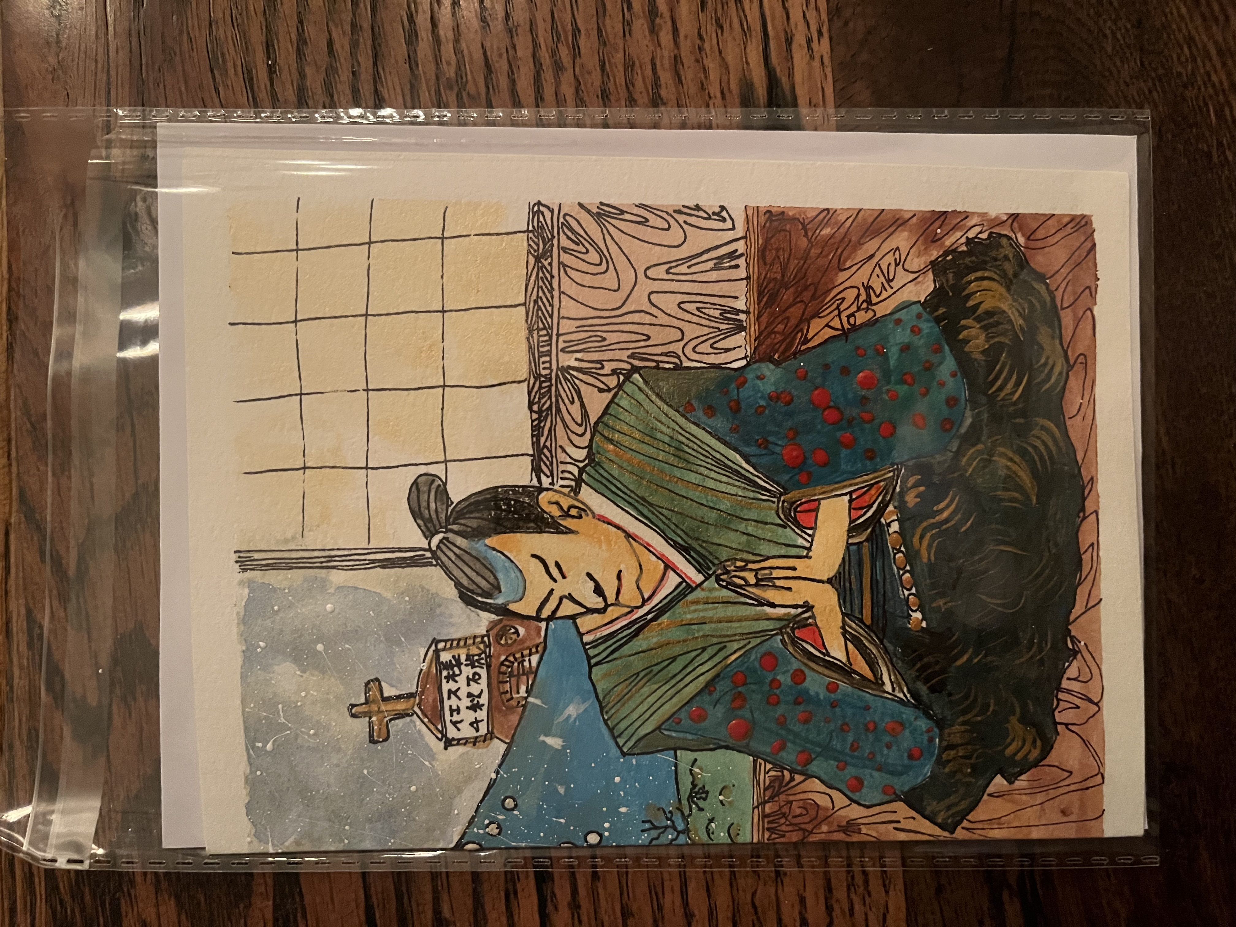 Acrylic Greeting Card,"Samurai Christmas" / アクリリック 画材グリーティングカード「侍クリスマス」
