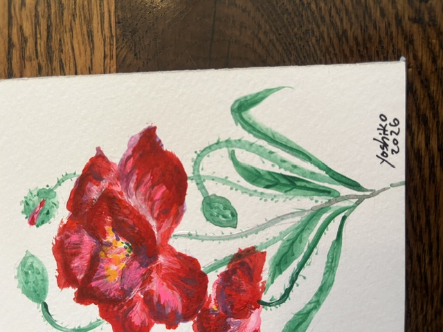 Acrylic Postcard with envelope "Red Flowers' /アクリリック画材ポストカード封筒付き「赤い花」