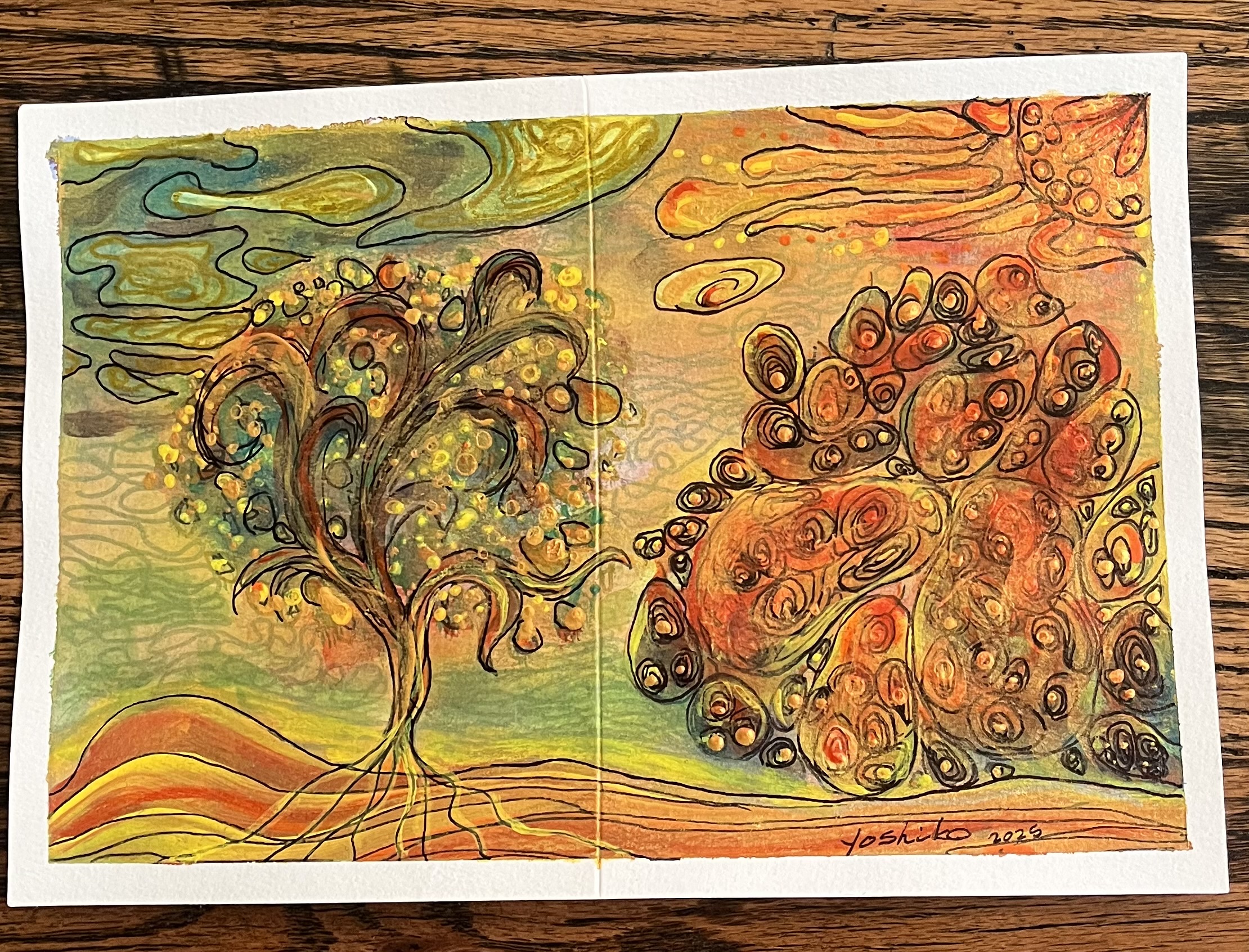 Acrylic Greeting Card with envelop,"Pear Tree"/アクリリック グリーティングカード封筒付き「梨の木」