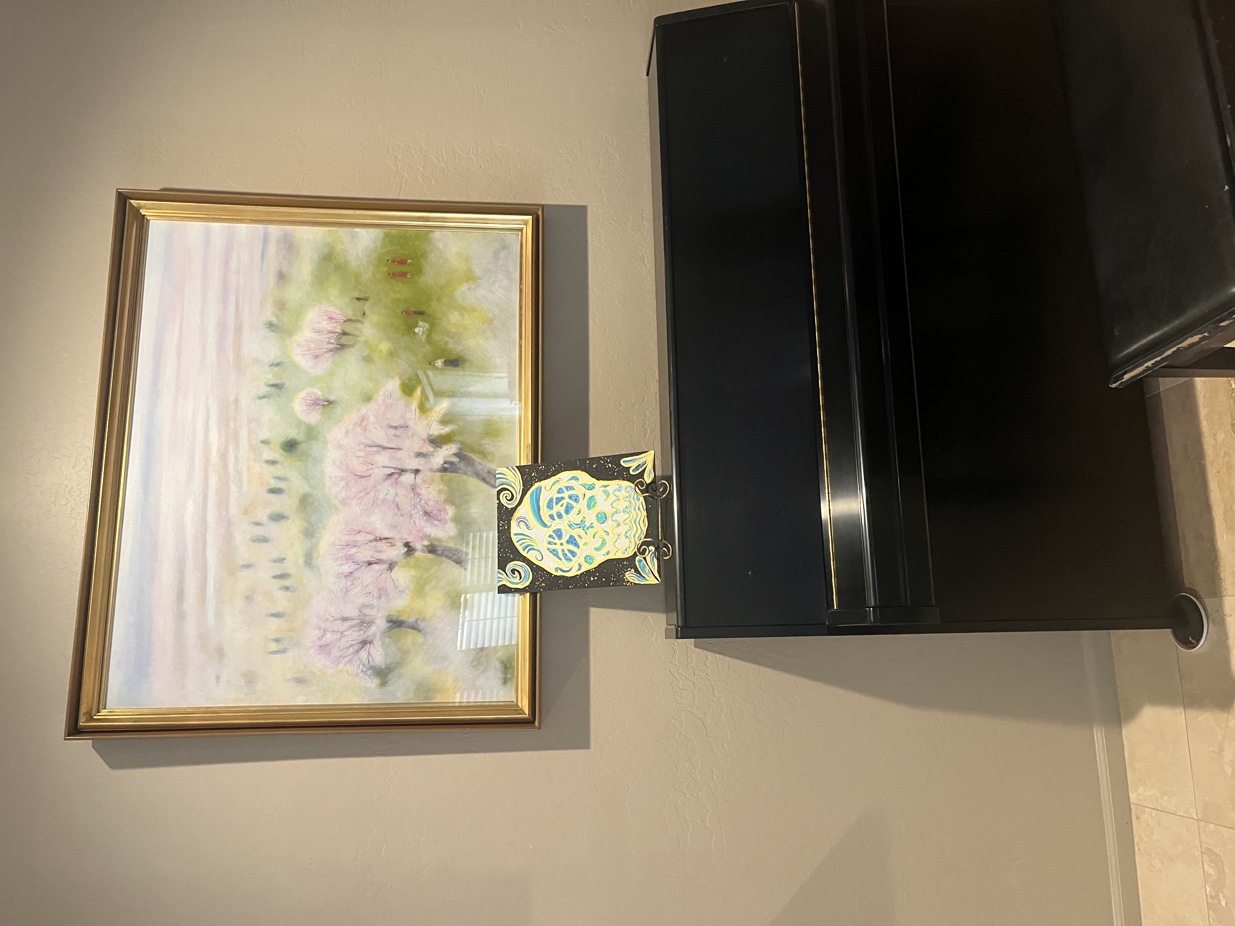 16" x 12" Acrylic on board "Bluish Skelton' / 40.64 cm x 30 cm アクリリック 画材　「青い骸骨」