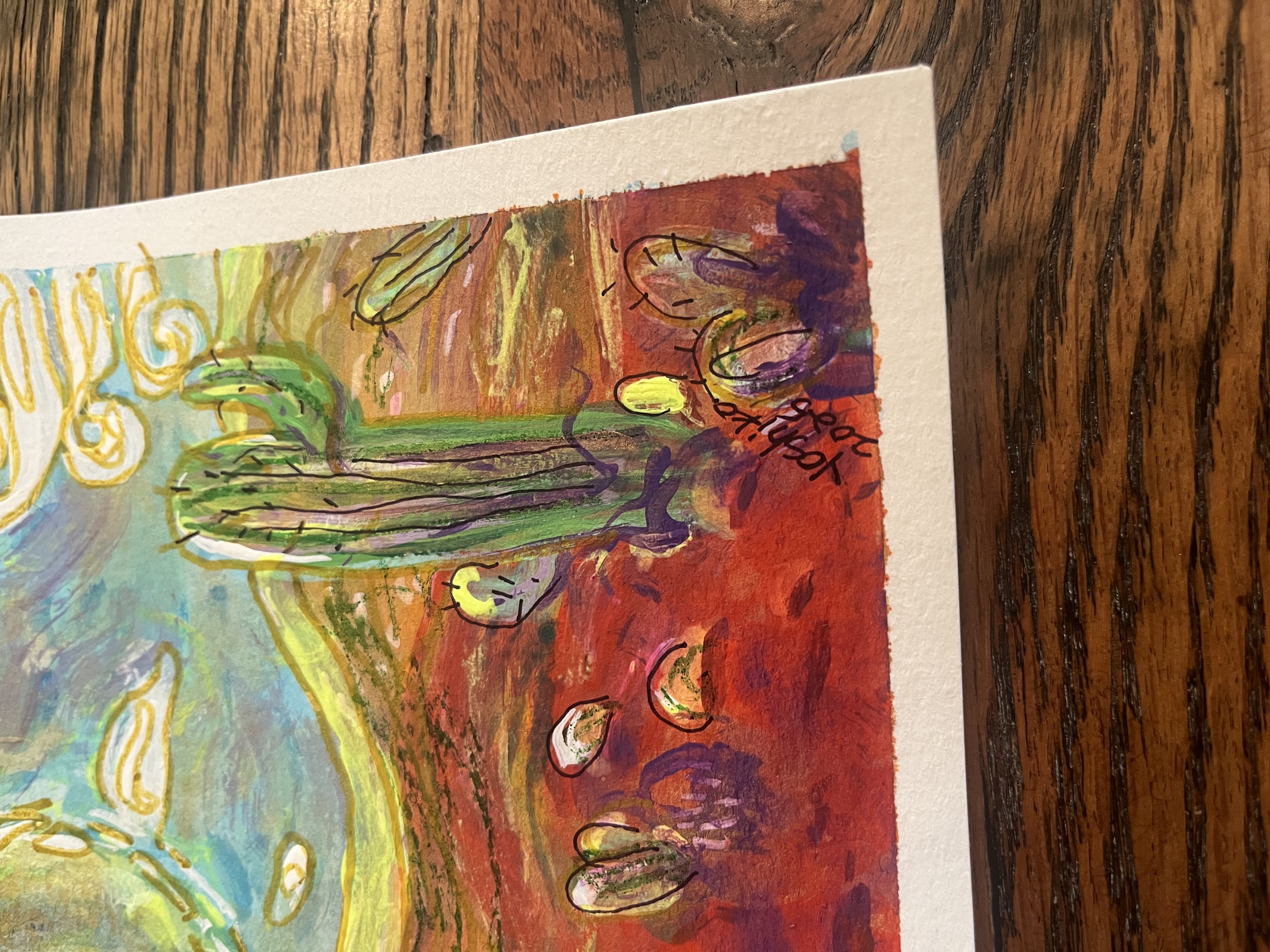 Acrylic Greeting Card with envelop "Full Moon in Arizona"/ アクリリック 画材グリーティングカード「アリゾナの満月」