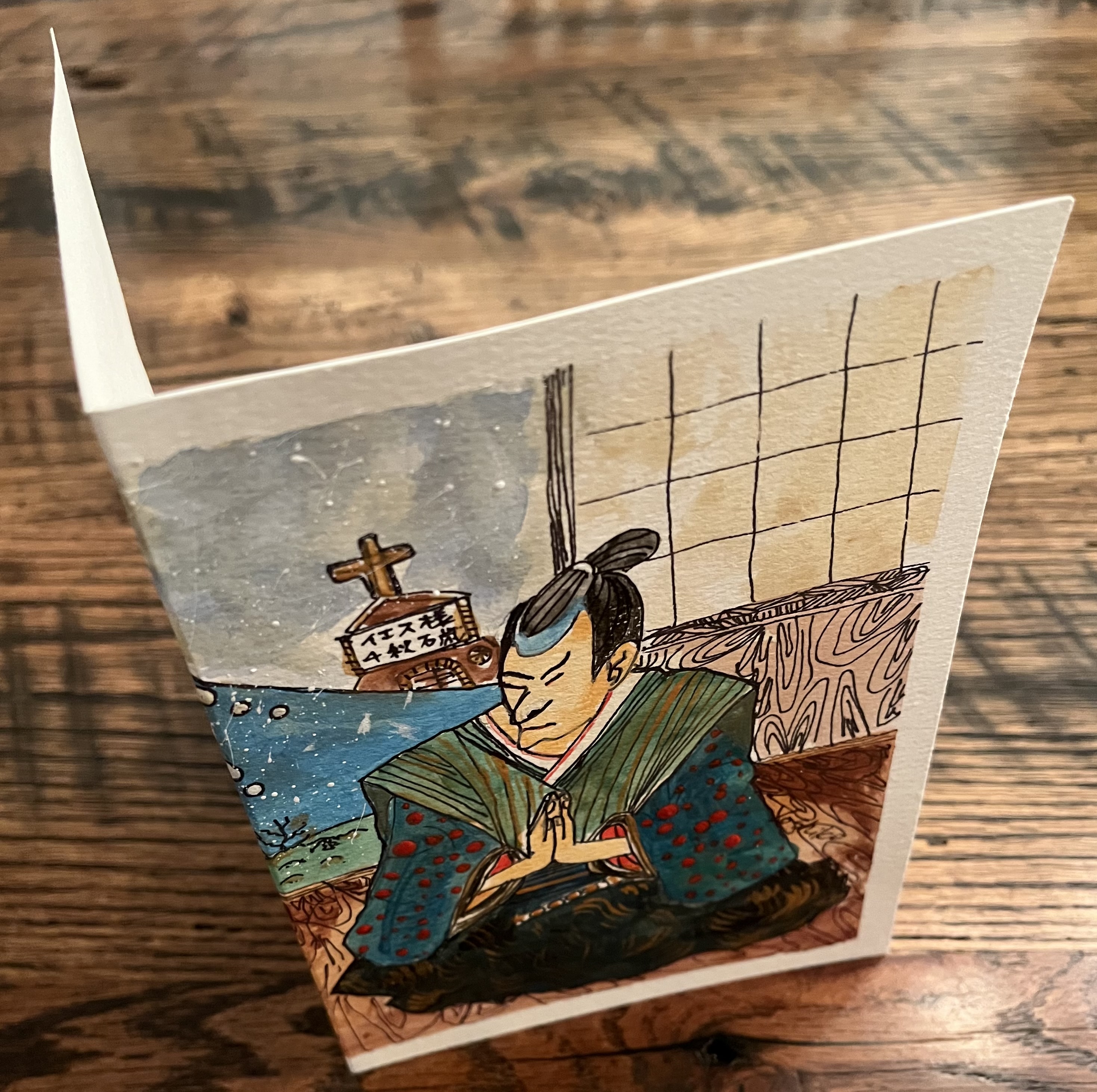 Acrylic Greeting Card,"Samurai Christmas" / アクリリック 画材グリーティングカード「侍クリスマス」