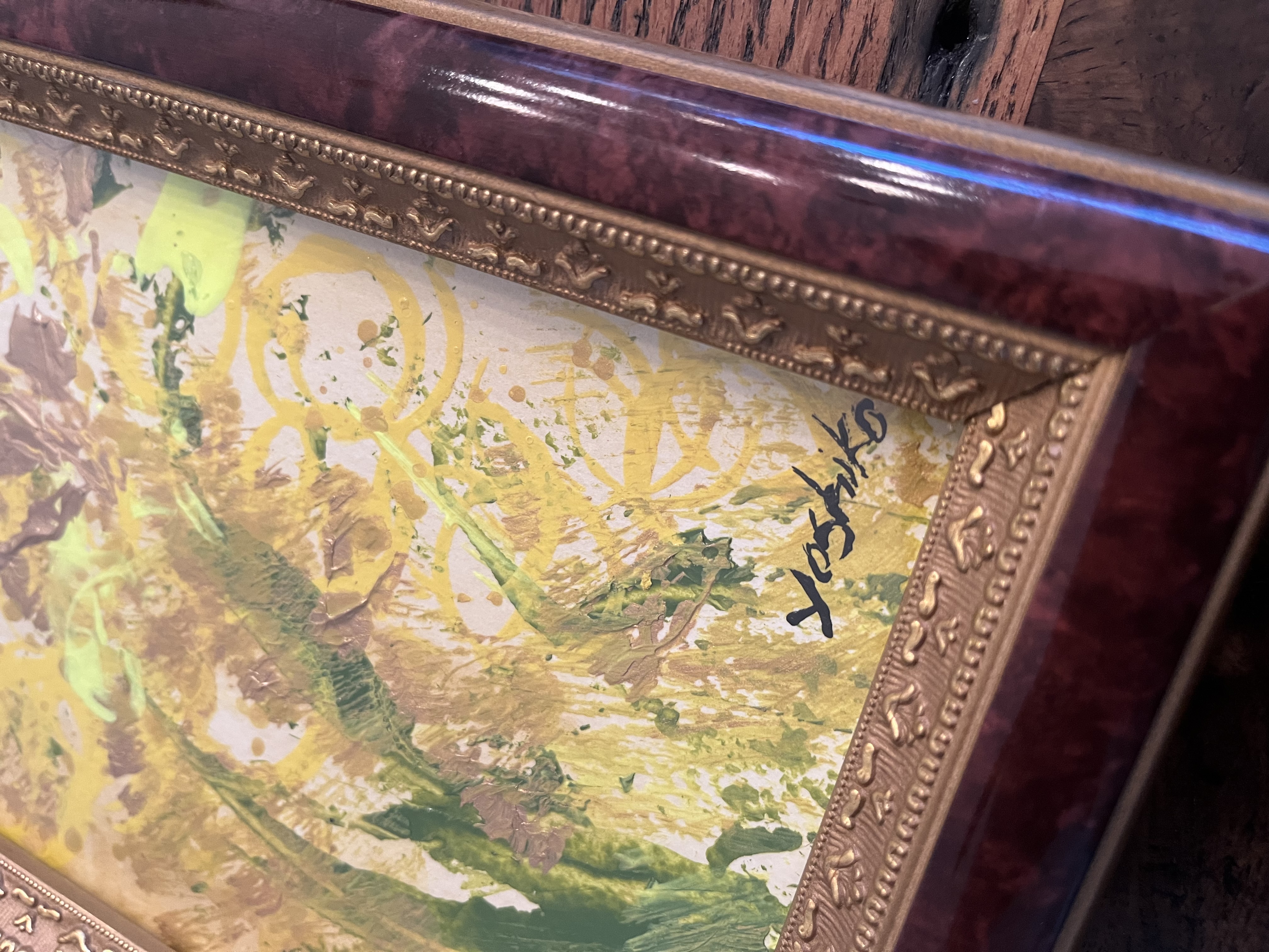 Acrylic "6.5" x 5.5" ' Good Luck with Money Gold Painting in Bathroom' /アクリリック 16.5 cm x 11.5 cm 「金運良し化粧室の金絵」