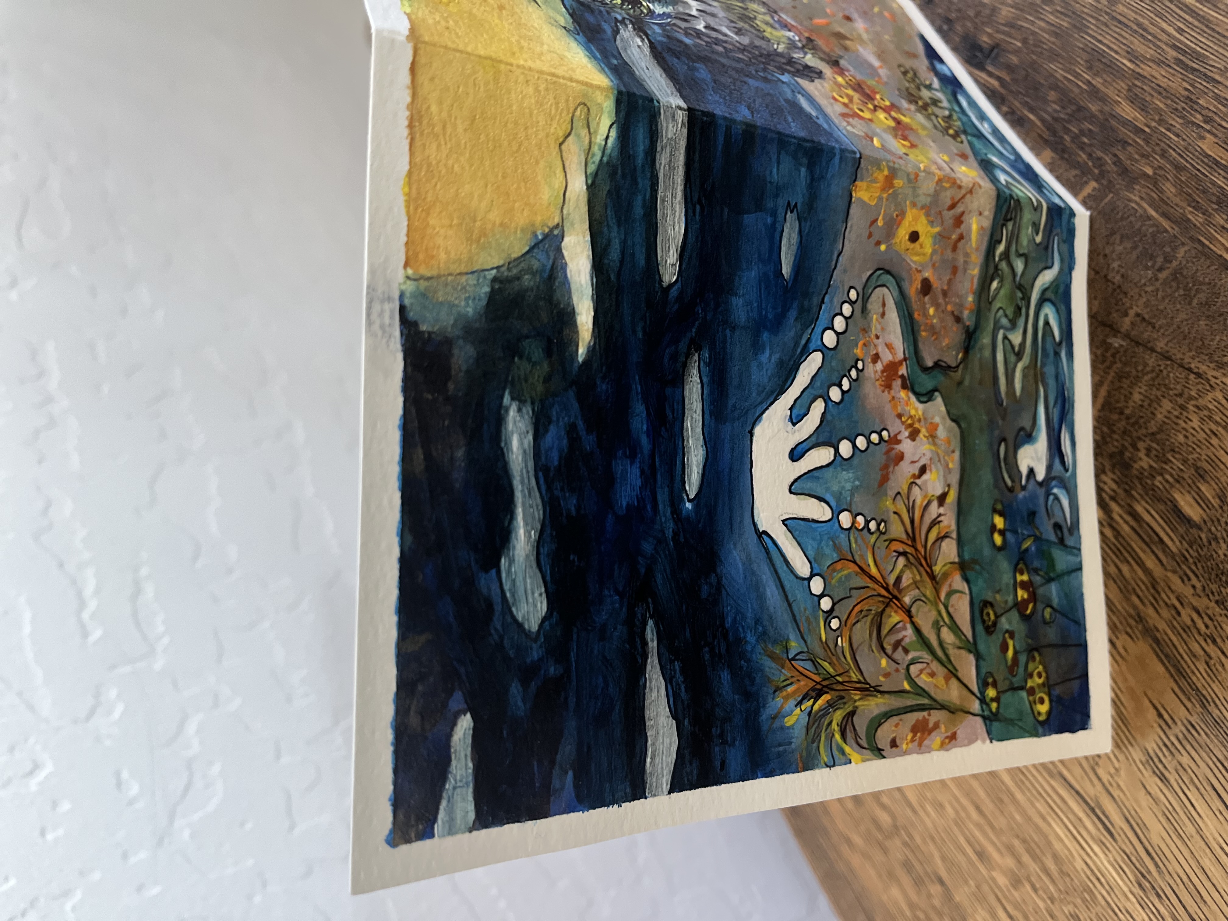 "Owl Fuji"  Acrylic Greeting Card with envelop / アクリリック 画材の封筒つきグリーティングカード「フクロウ　富士 」