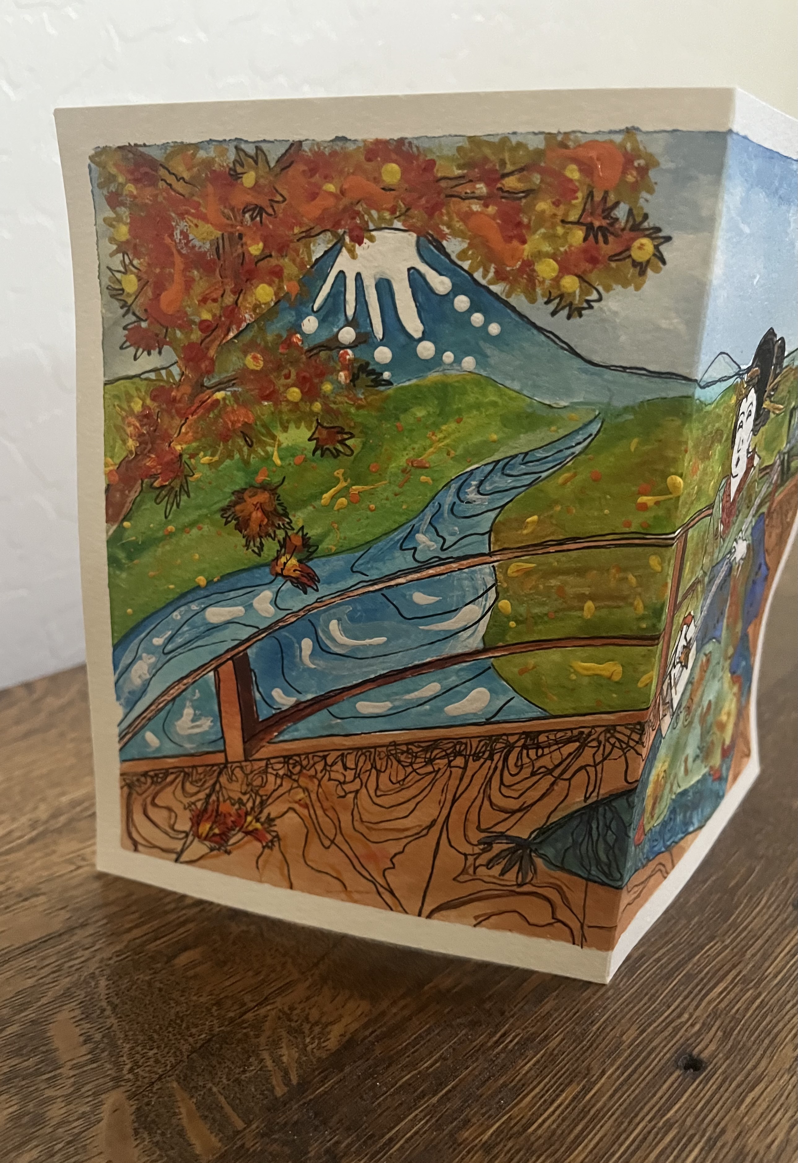 Acrylic Greeting Card with envelop "Shamisen Geisha" / アクリリック 画材のグリーティングカード「三味線芸者」 