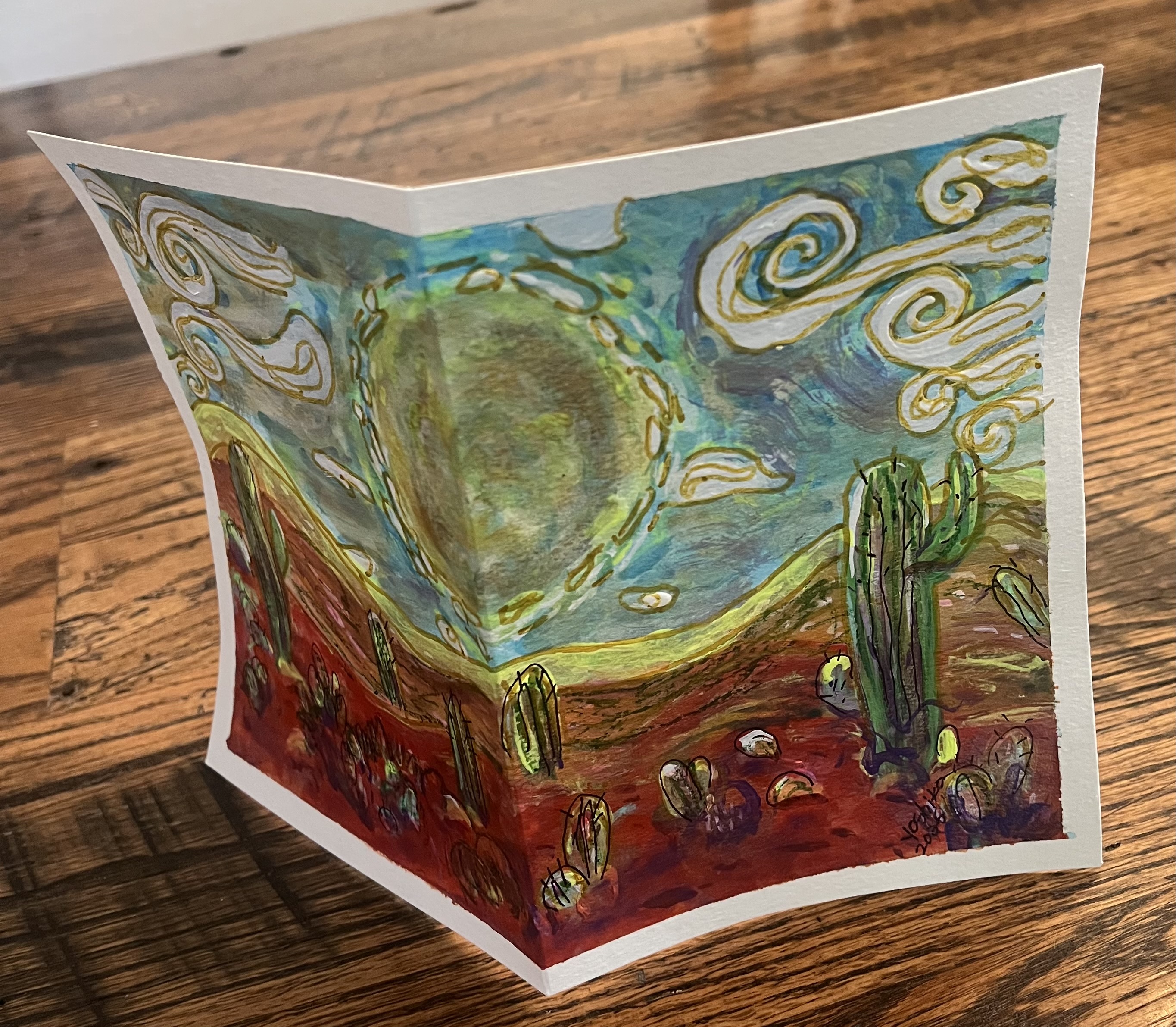 Acrylic Greeting Card with envelop "Full Moon in Arizona"/ アクリリック 画材グリーティングカード「アリゾナの満月」