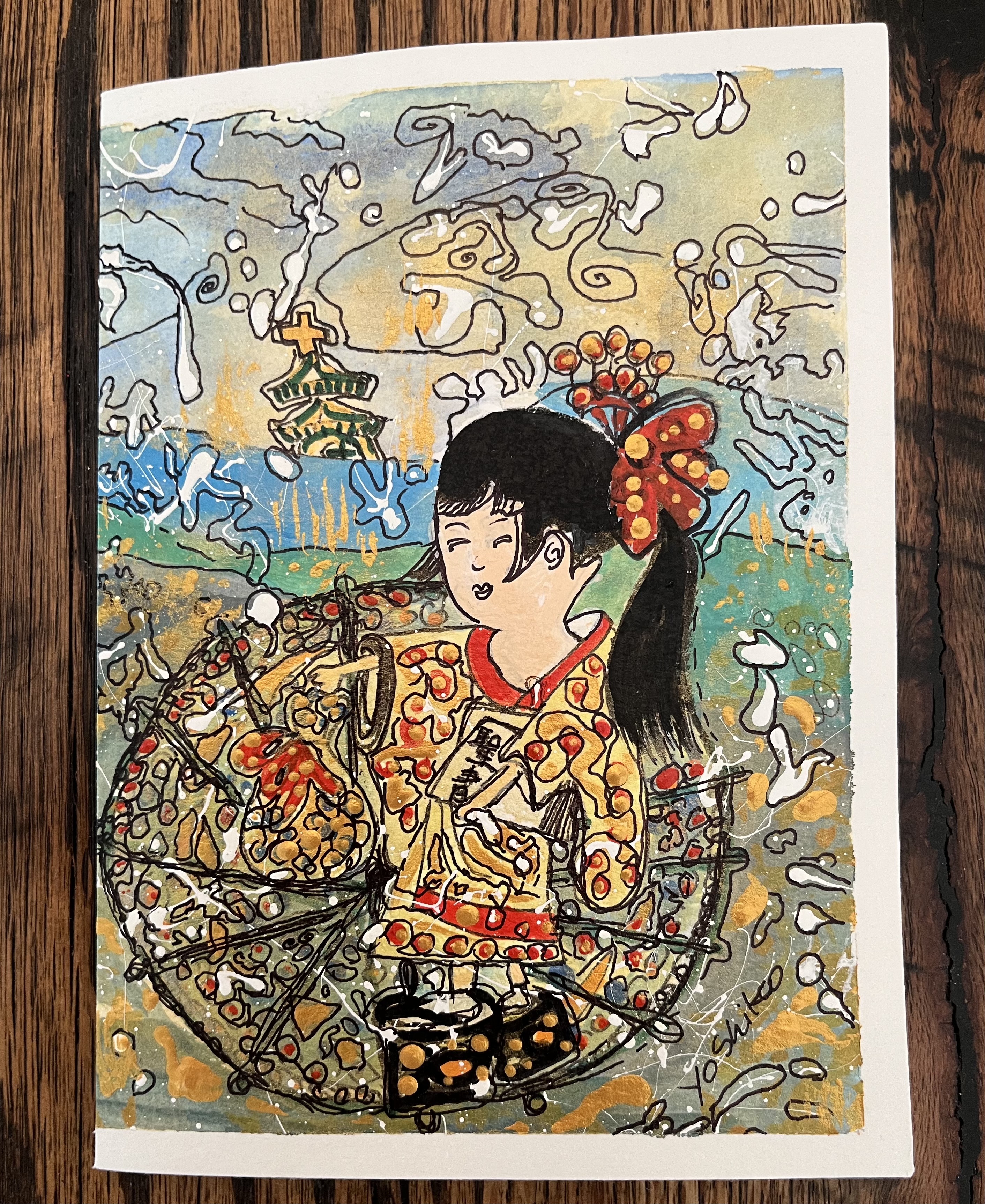 Acrylic Greeting Card with envelop,"Oiran Girl"/ 花魁　ガール