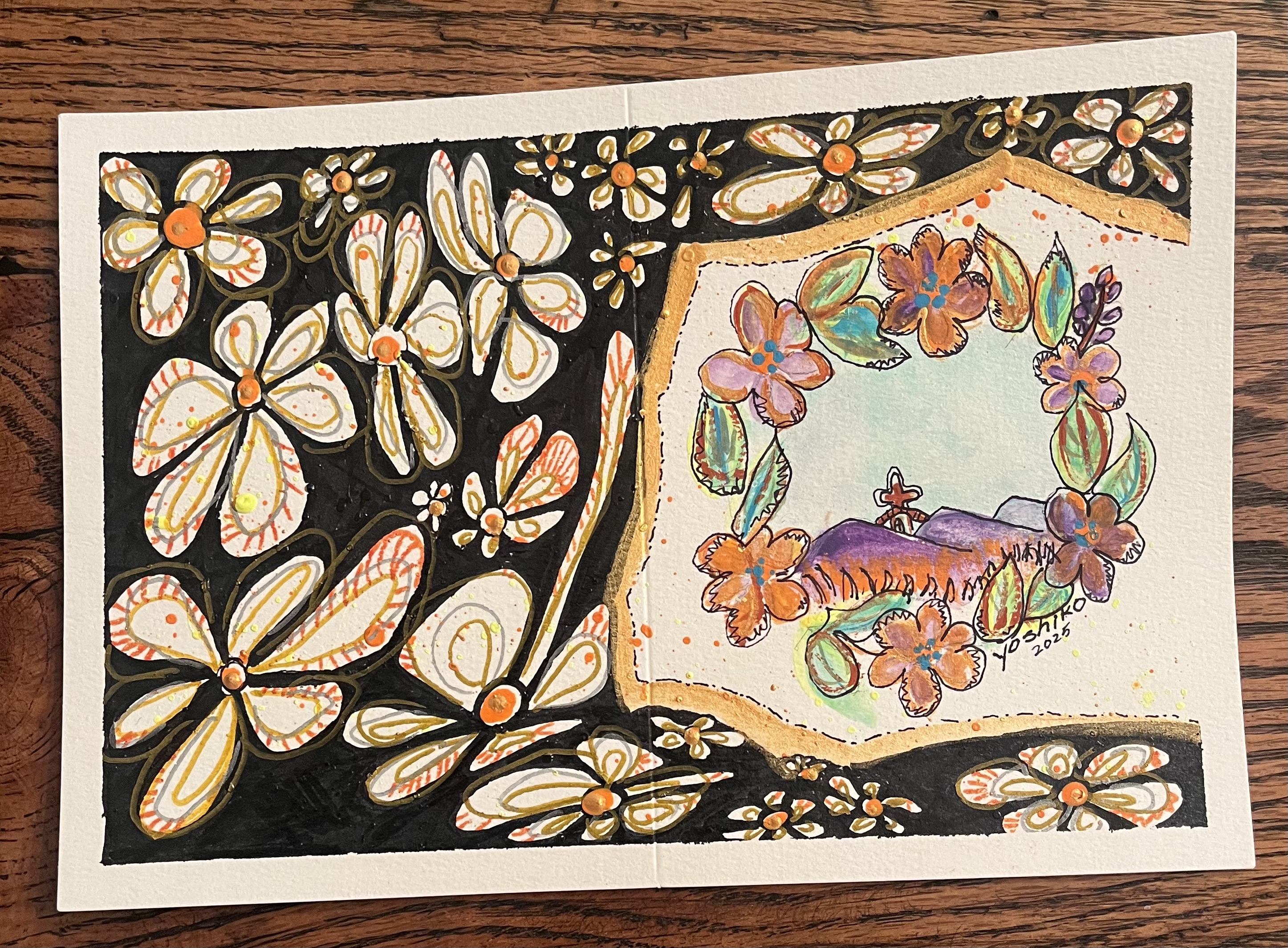 Acrylic Greeting Card with envelop , " Church"/アクリリック画材のグリーティングカード封筒付き「チャーチ」
