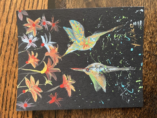 Acrylic Postcard with envelope "Flying Birds"/ アクリリック画材ポストカード「飛ぶ鳥」