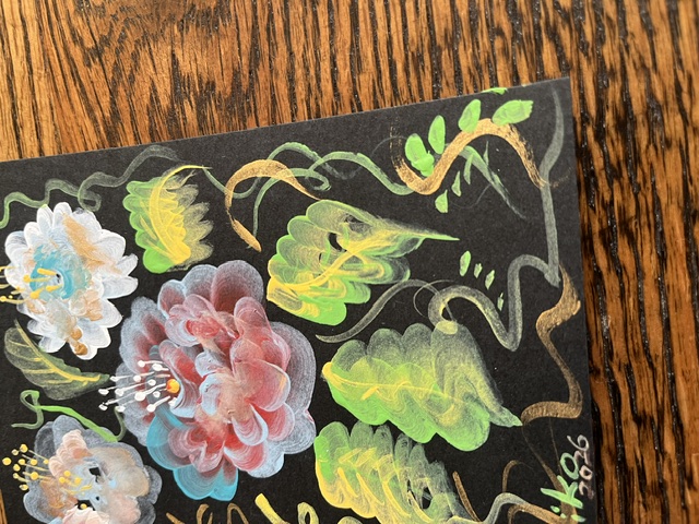 Acrylic Postcard with envelope "Peony Flower"/アクリリック画材ポストカード「牡丹の花」