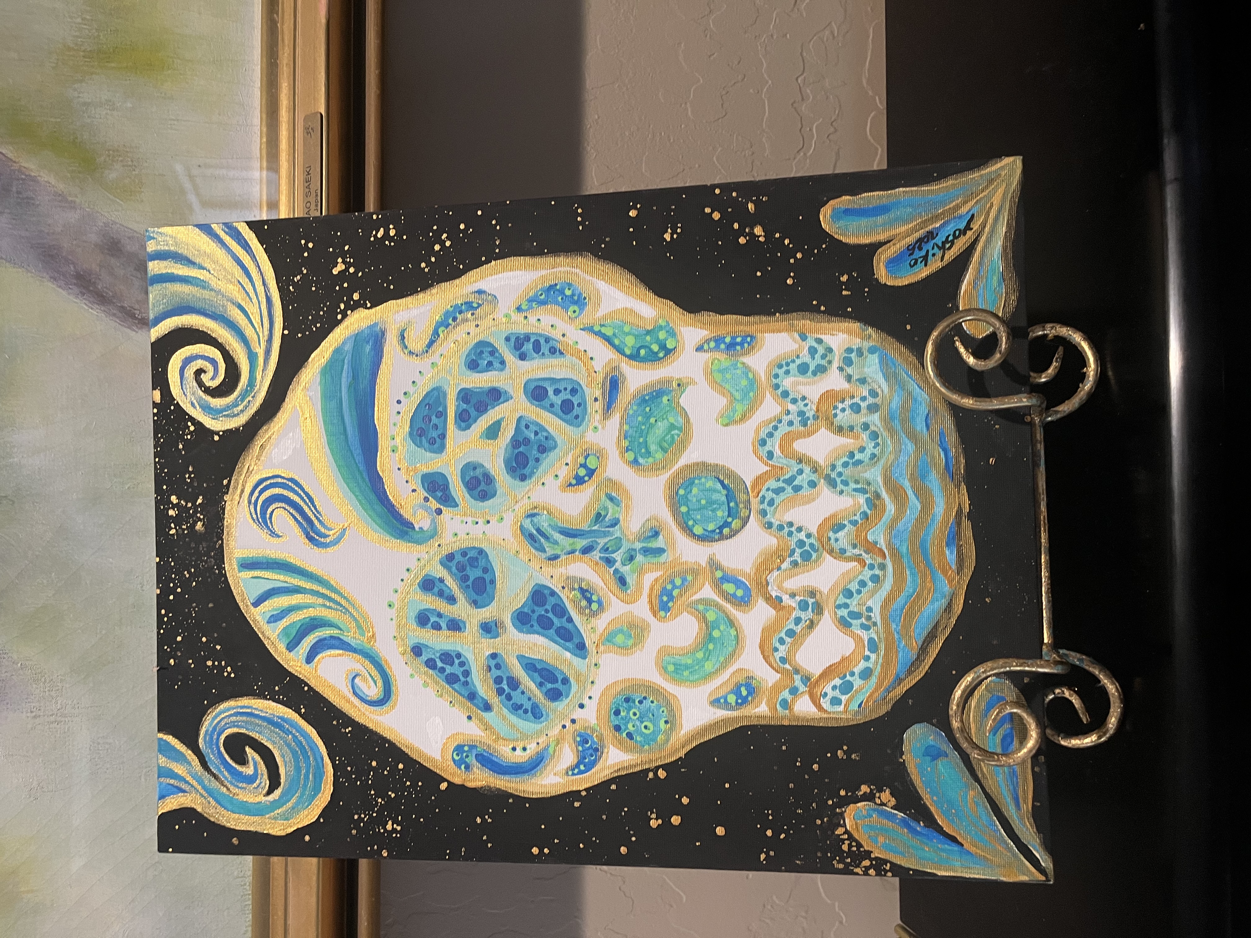 16" x 12" Acrylic on board "Bluish Skelton' / 40.64 cm x 30 cm アクリリック 画材　「青い骸骨」