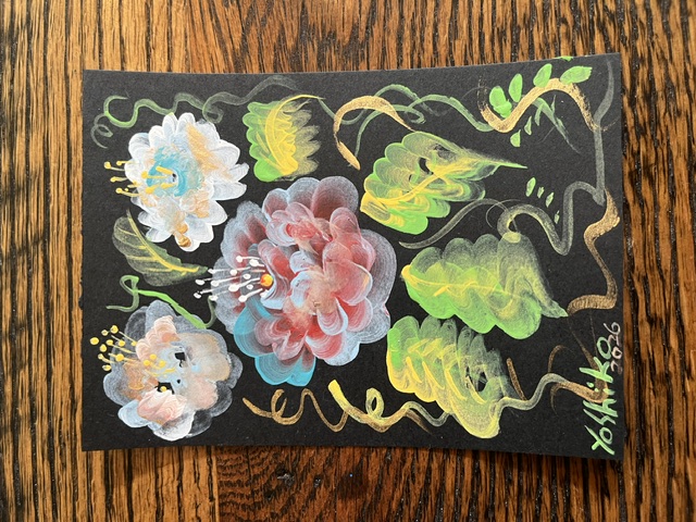 Acrylic Postcard with envelope "Peony Flower"/アクリリック画材ポストカード「牡丹の花」