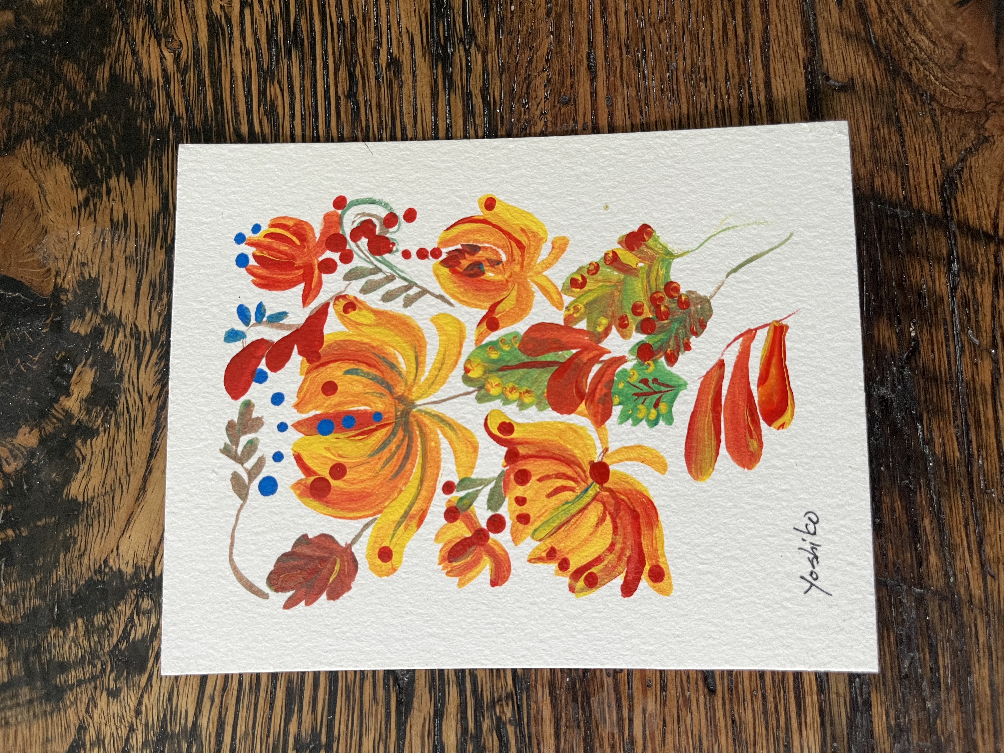 Acrylic Postcard, "Ukrainian Red Flowers" / アクリリック ポストカード「ウクライナの赤い花」 