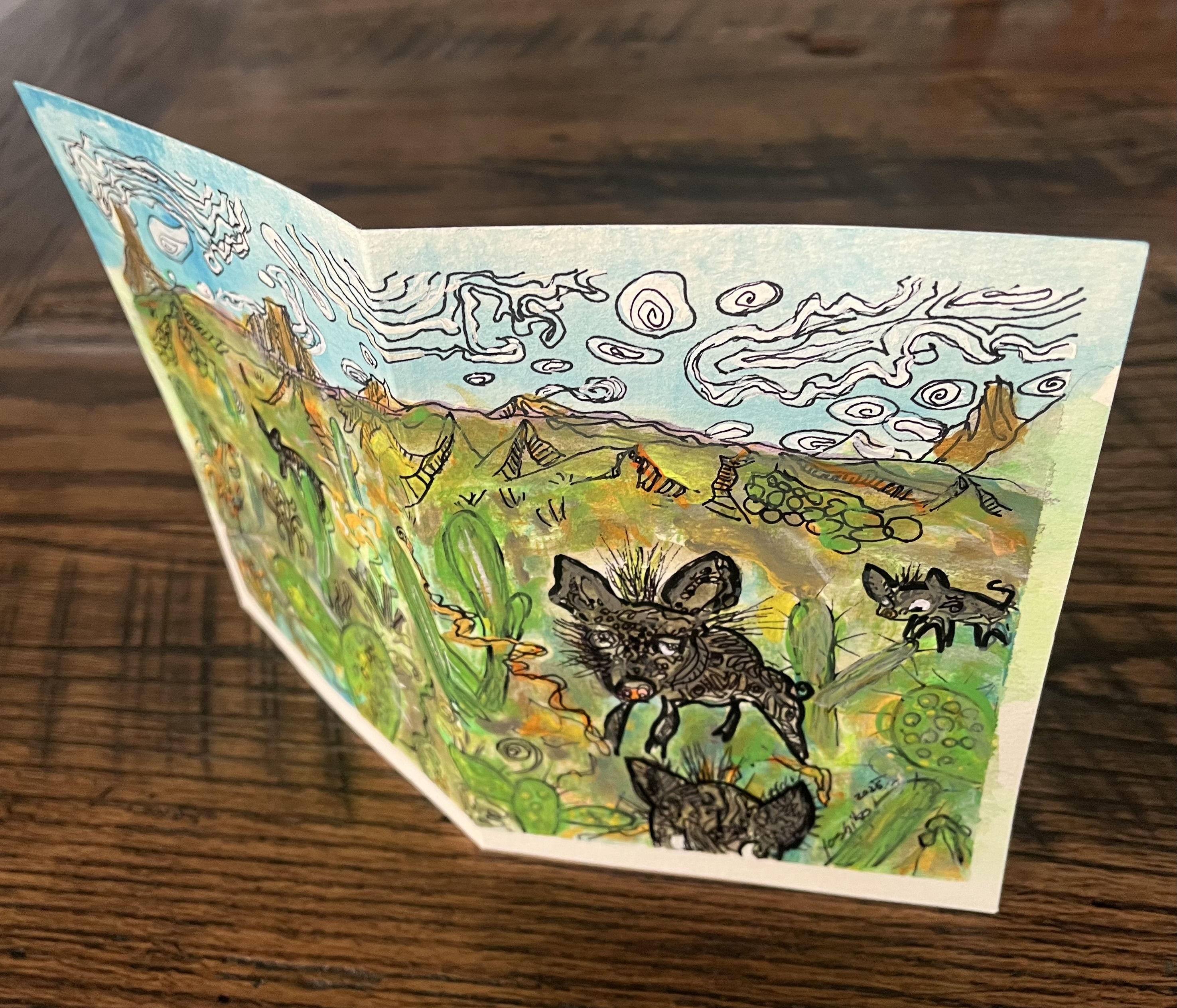 [SOLD out] Acrylic Greeting Card with envelop "Arizona Javelina" / [売り切れ] アクリリック 画材グリーティングカード「アリゾナ　ペッカリー」