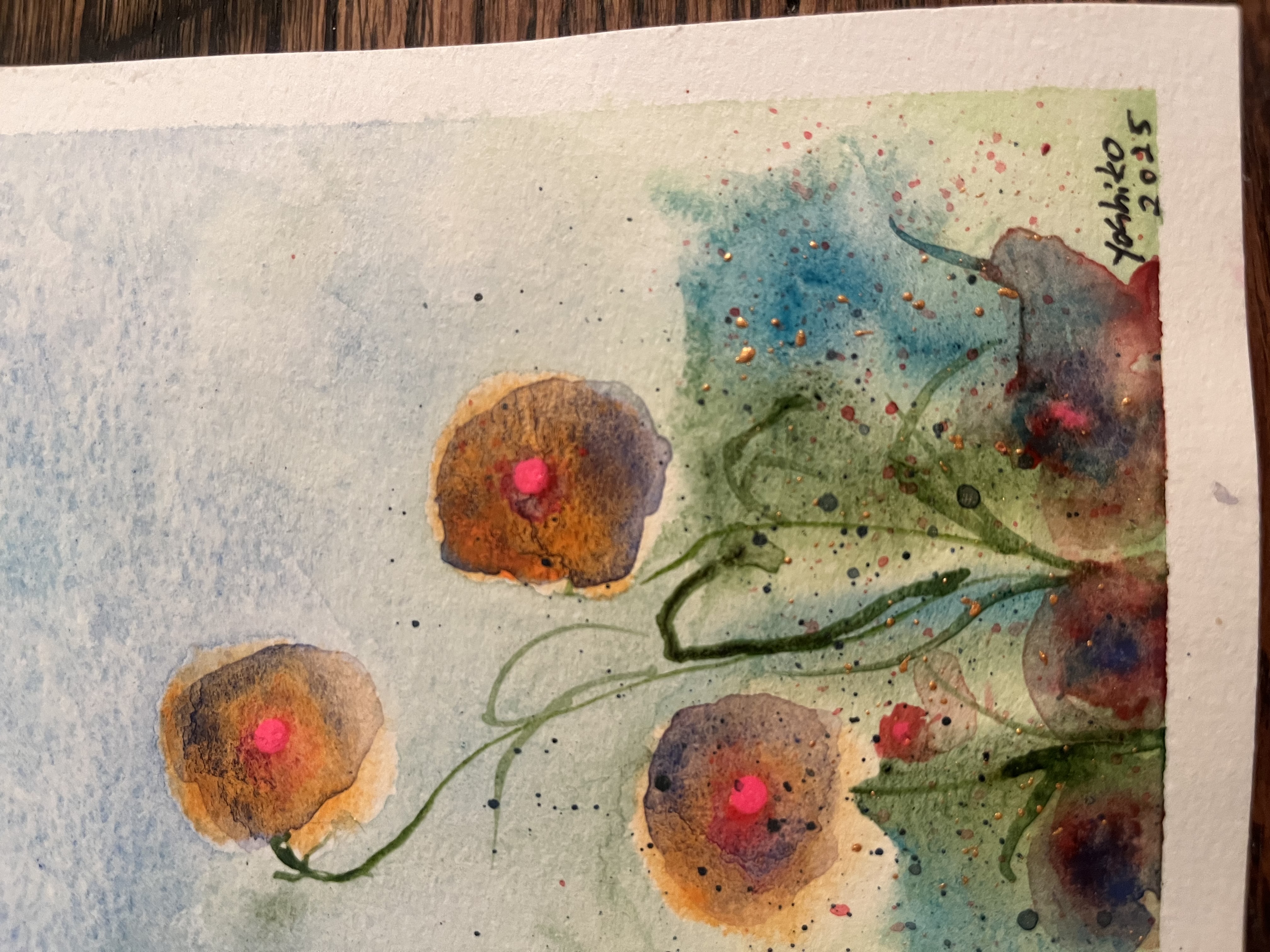 Acrylic Greeting Card with envelop, "Balloon Flowers"/ アクリリック画材グリーティングカード封筒付き「バルーンフラワー」