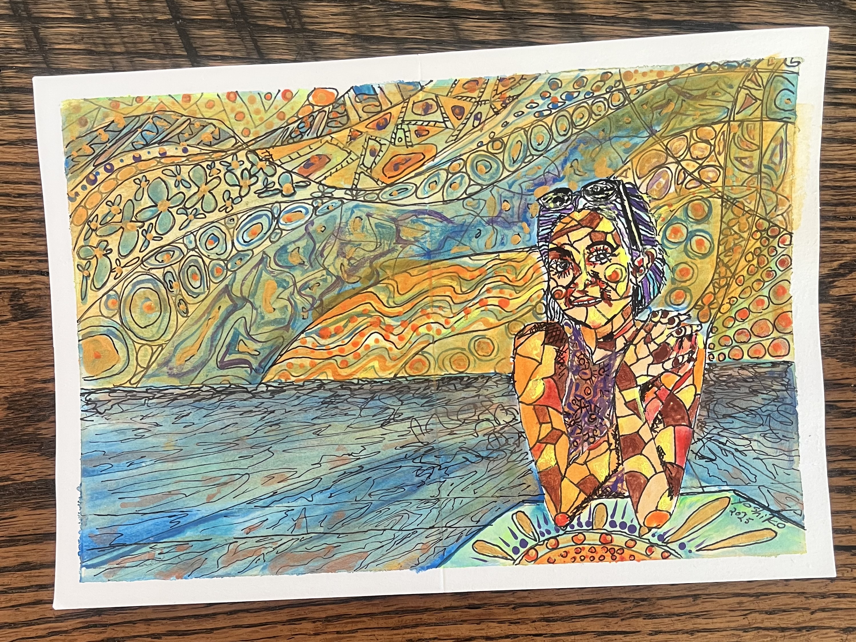 Acrylic Greeting Card with envelop, "Sunday Afternoon"/ アクリリック 画材のポストカード「ある日曜日の午後」